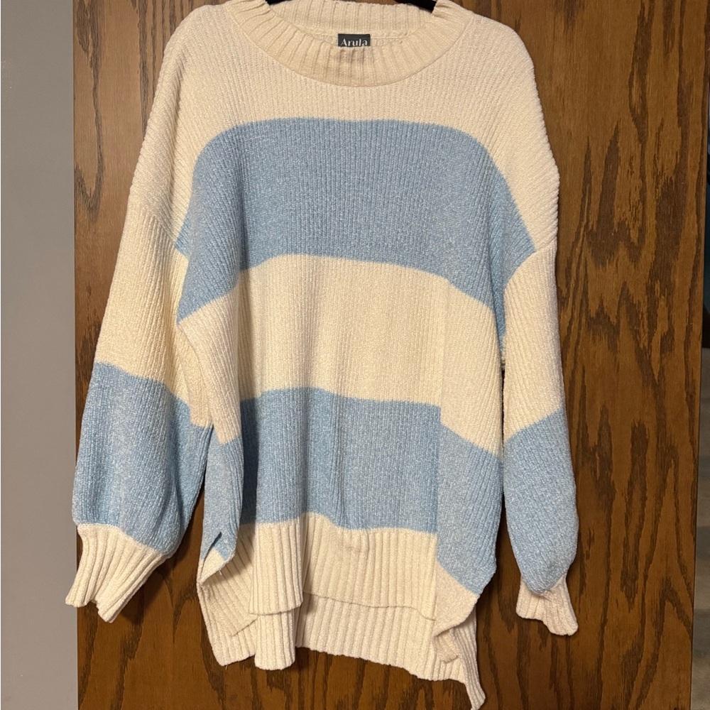 ARULA Cozy Blue and Cream Striped Sweater